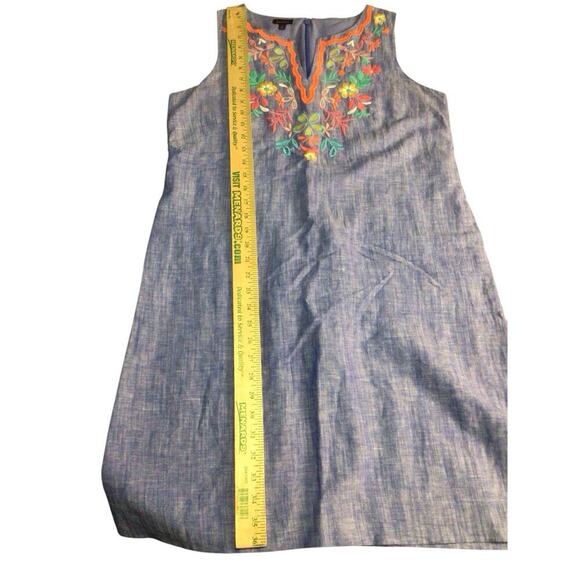 Talbots Embroidered Floral Linen Shift Dress Women 8 Blue Boho Retro Cottagecore - Picture 8 of 10